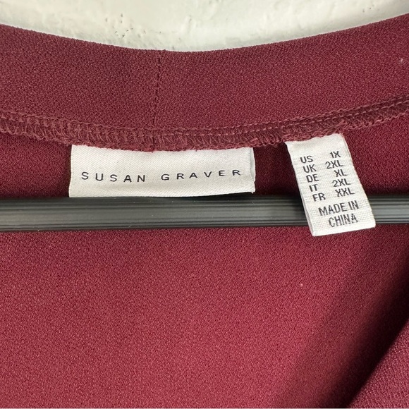 Susan Graver 1X Long Button-Up Cardigan Burgundy Gold Buttons Lightweight - Picture 4 of 6